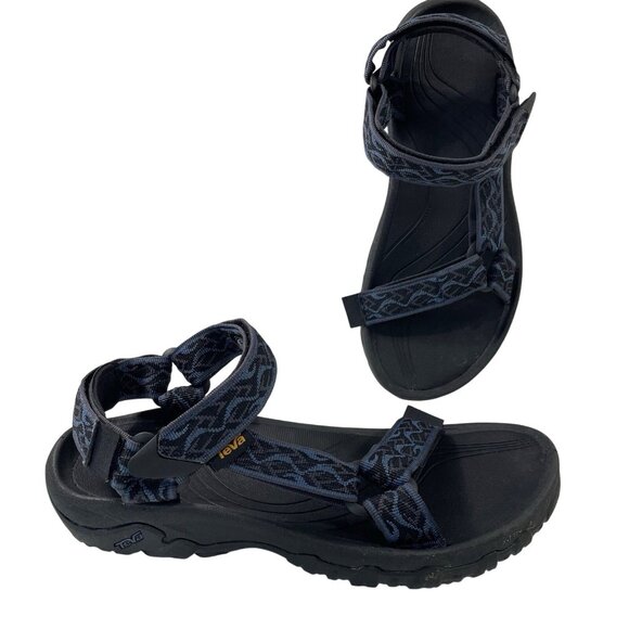 Teva Hurricane 4 Sport Sandals Mens 9 Hiking Beach Water Shoes Black Hook Loop - Picture 1 of 9